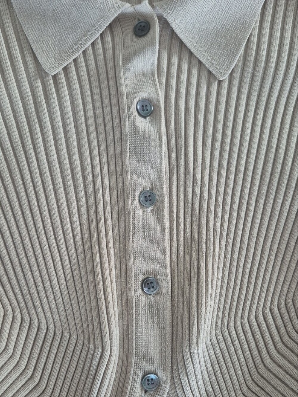 Simkhai Ribbed Collared Button-Front Beige Crop Sweater, Small - Picture 11 of 16